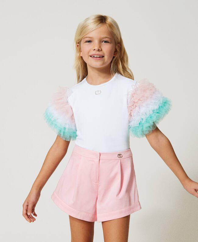 TWINSET T-SHIRT IN JERSEY C/MANICHE IN TULLE SFUMATO