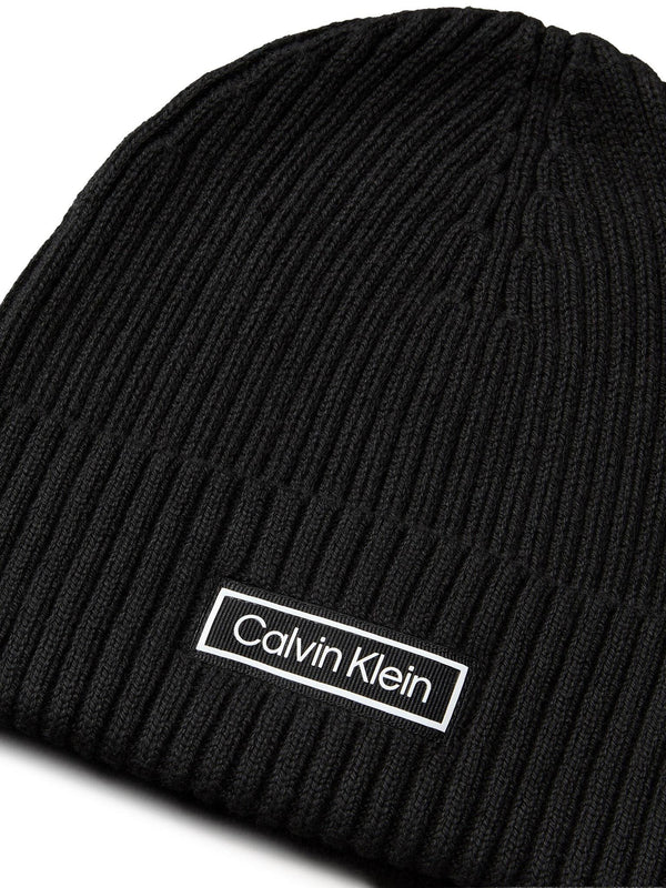 CALVIN KLEIN PATCH CHUNKY RIB COTTON BEANIE