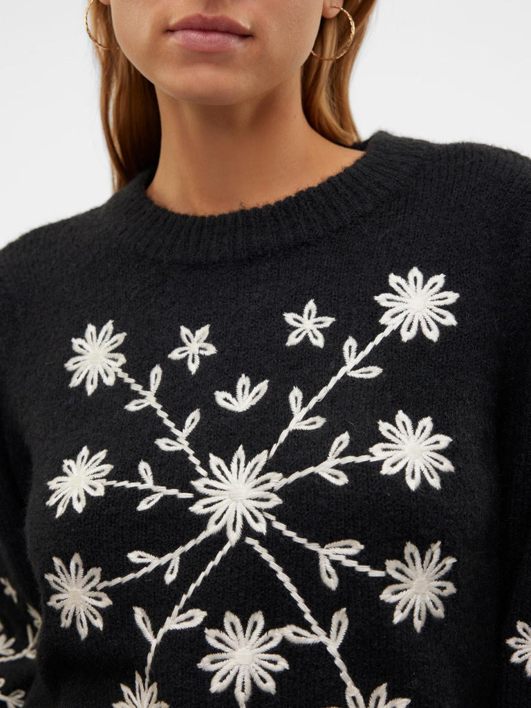 VERO MODA VMGAIA LS O-NECK EMBROIDERY PULLOVER GA