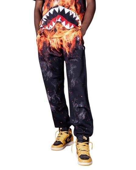SPRAYGROUND SHARK ON FIRE PANTS BLACK