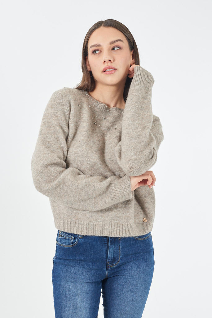 YES ZEE MAGLIA DONNA GIROCOLLO CON APPLICAZIONI