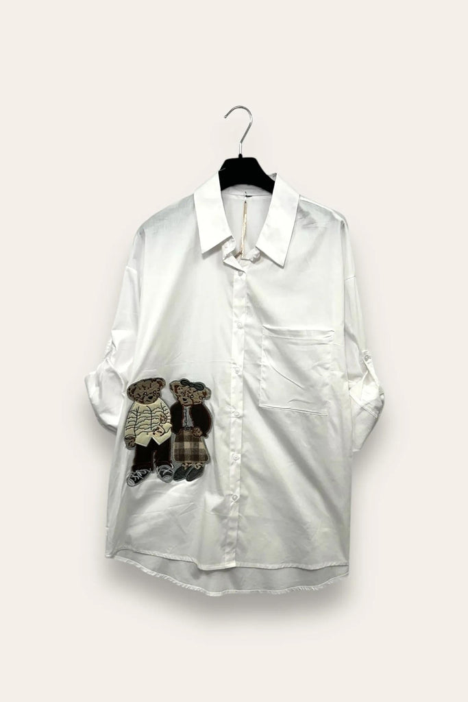 LOVEme Camicia over con una coppia di orso applicato