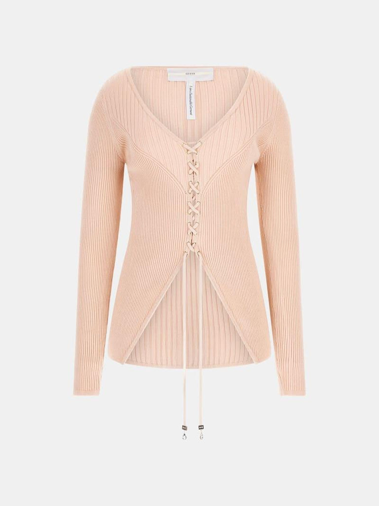 GUESS SELENE LS LACE-UP CARDI SWTR