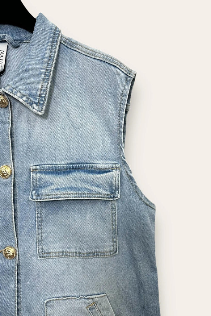 LOVEme Gilet in jeans con bottoni gioiello