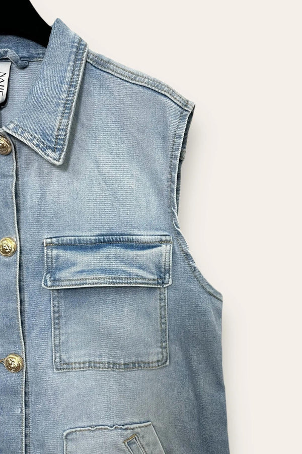 LOVEme Gilet in jeans con bottoni gioiello