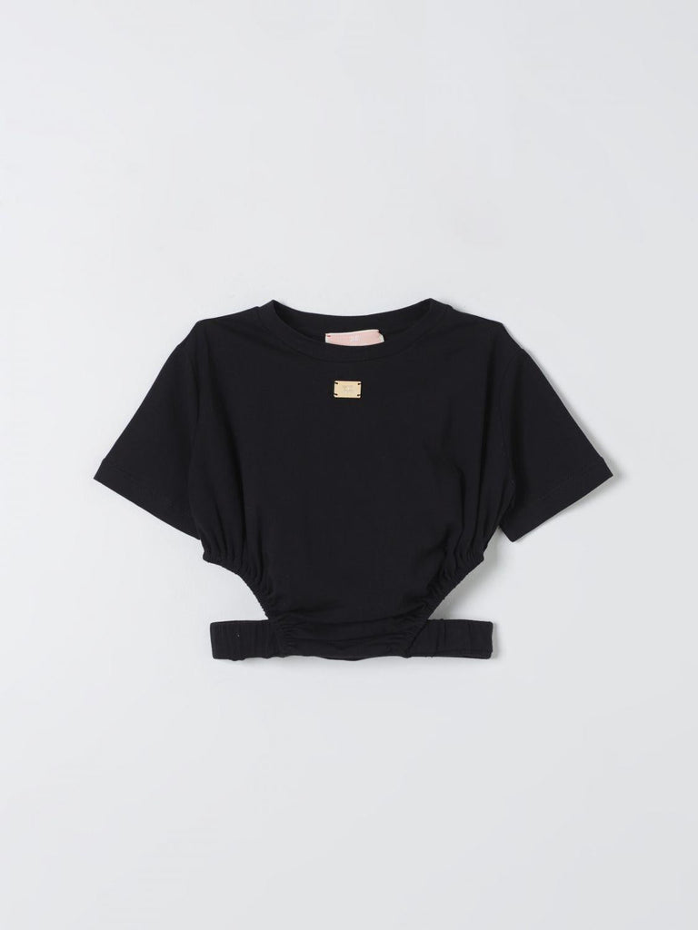 ELISABETTA FRANCHI La Mia Bambina T-SHIRT CON APERTURE E PLACCA NERO