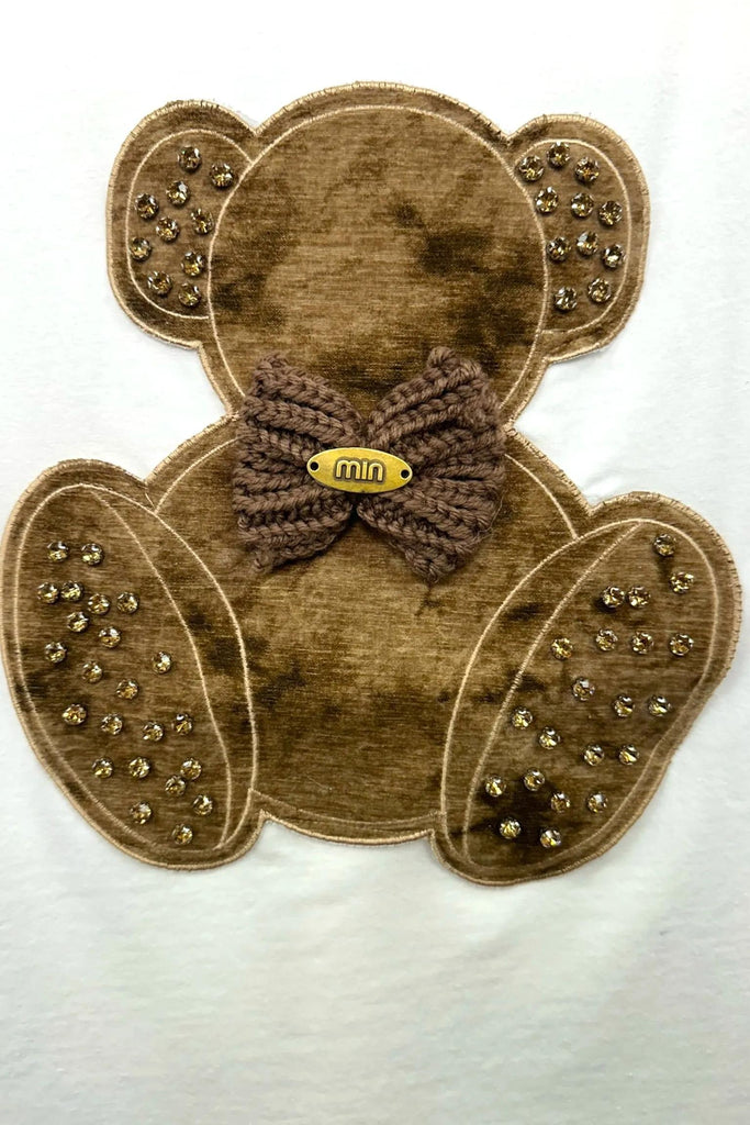 LOVEme T-shirt orso fiocco all'uncinetto e strass