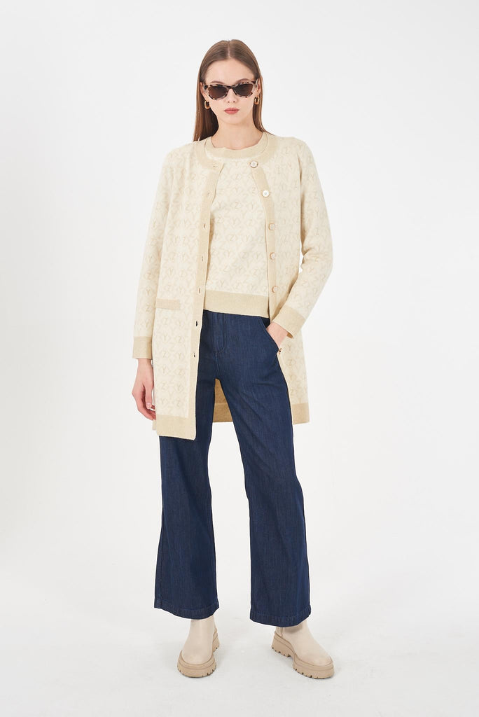 YES ZEE MAGLIA DONNA JAQUARD, GIROCOLLO