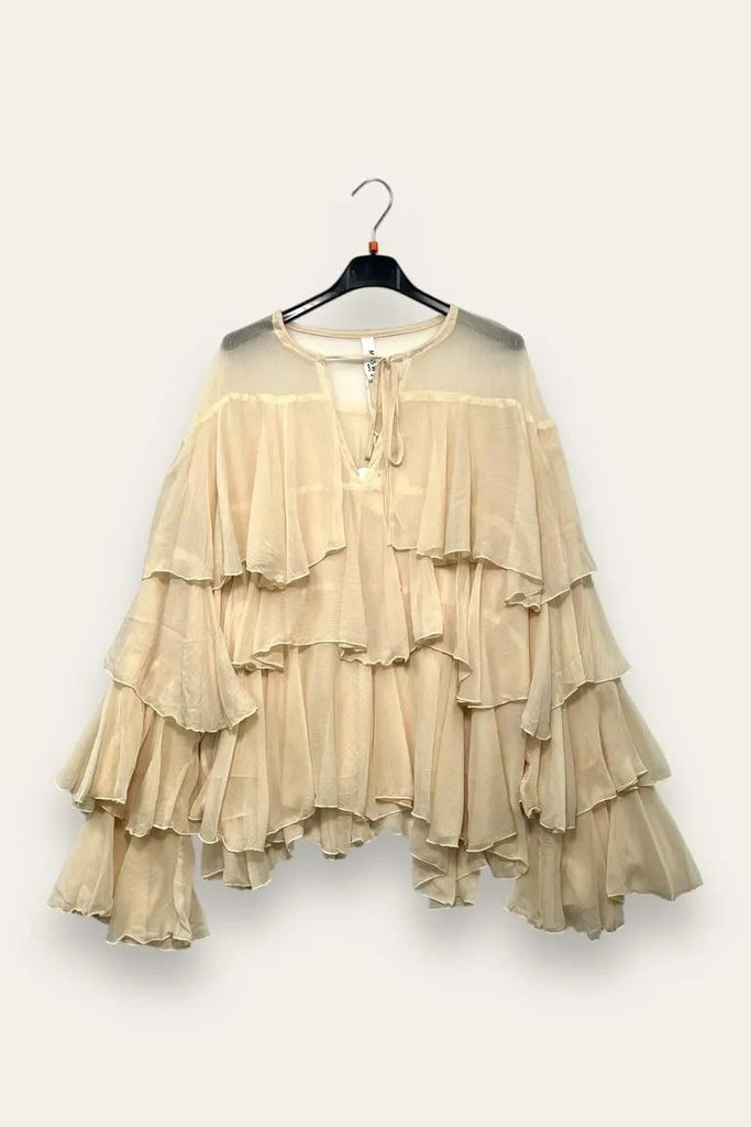 LOVEme Camicia a pipistrello a balze in georgette