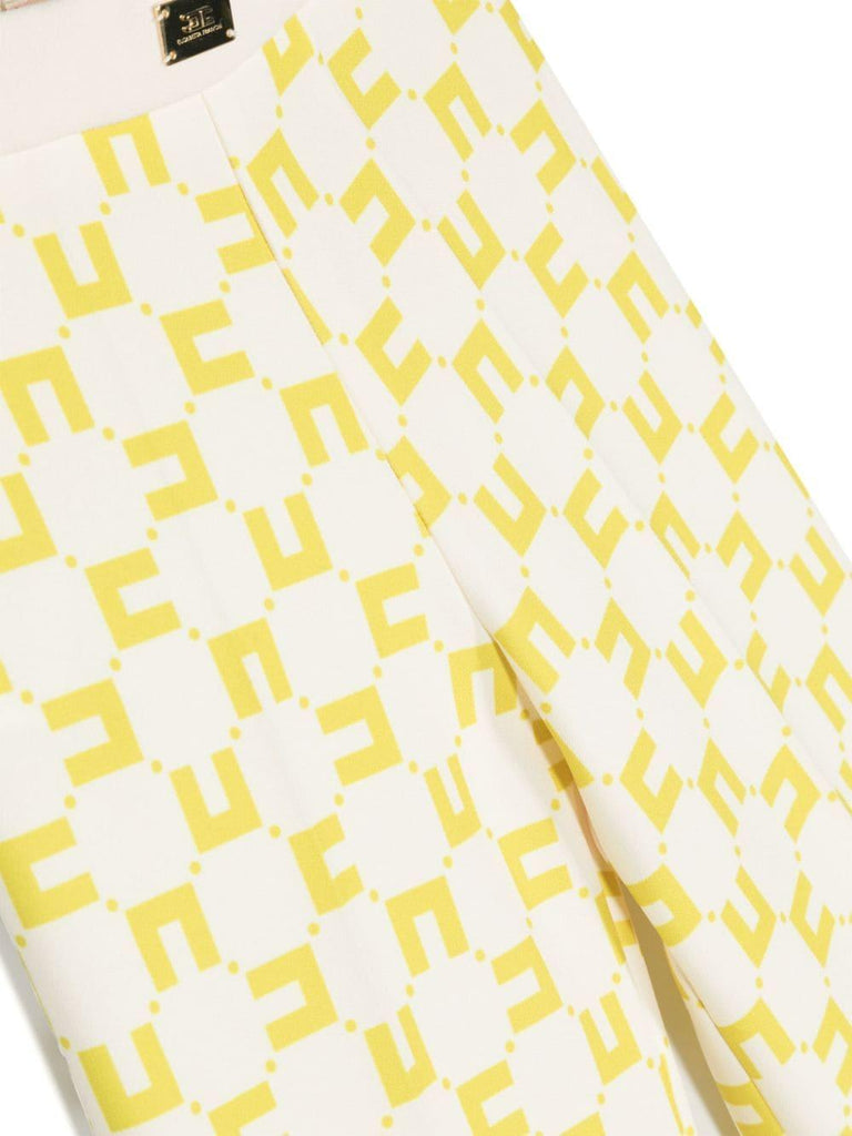 ELISABETTA FRANCHI La Mia Bambina PANTALONE DOPPIO CREPE STAMPA LOGO CUBICO BURRO/CEDRO