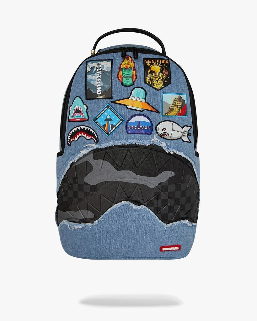 SPRAYGROUND DENIM TEAR 3 AM PATCHES BACKPACK