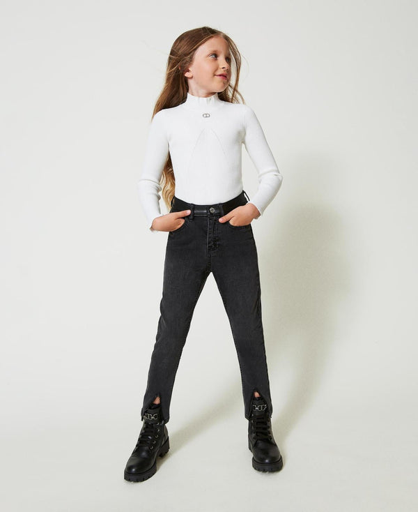 TWINSET SKINNY IN DENIM BLACK C/DETTAGLI SPALMATI