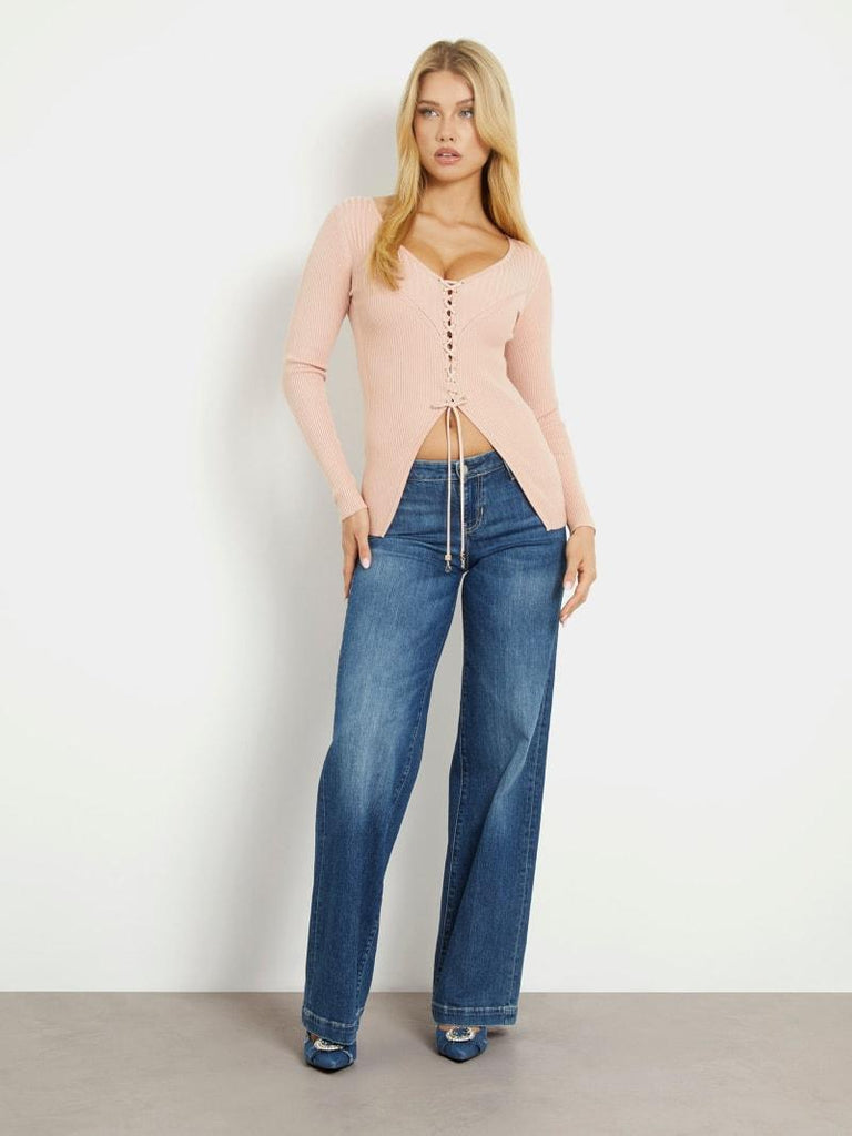 GUESS SELENE LS LACE-UP CARDI SWTR