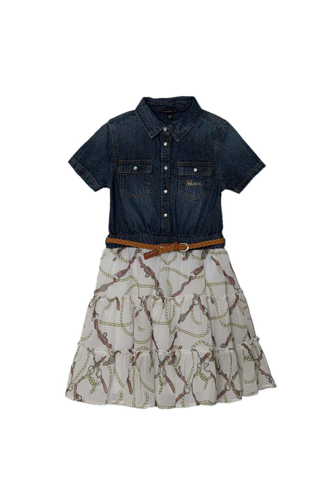 GUESS MIXED FABRIC SS DRESS W/BELT
