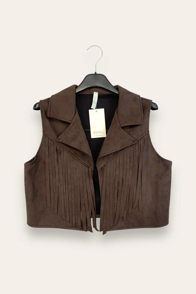 LOVEme Gilet scamosciato aperto con frange