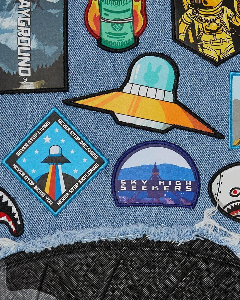 SPRAYGROUND DENIM TEAR 3 AM PATCHES BACKPACK