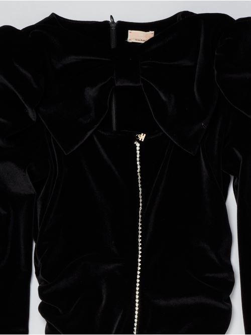 ELISABETTA FRANCHI La Mia Bambina ABITO IN VELLUTO STRETCH CON APPLICAZIONE STRASS NERO