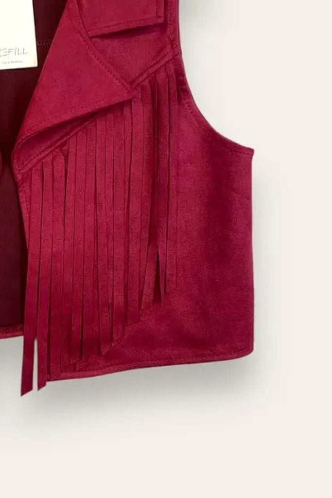 LOVEme Gilet scamosciato aperto con frange