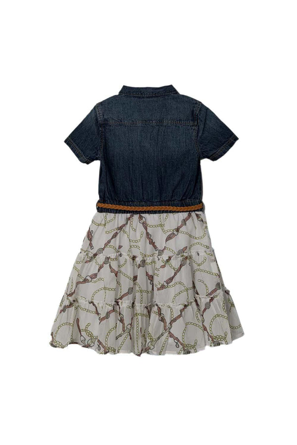GUESS MIXED FABRIC SS DRESS W/BELT