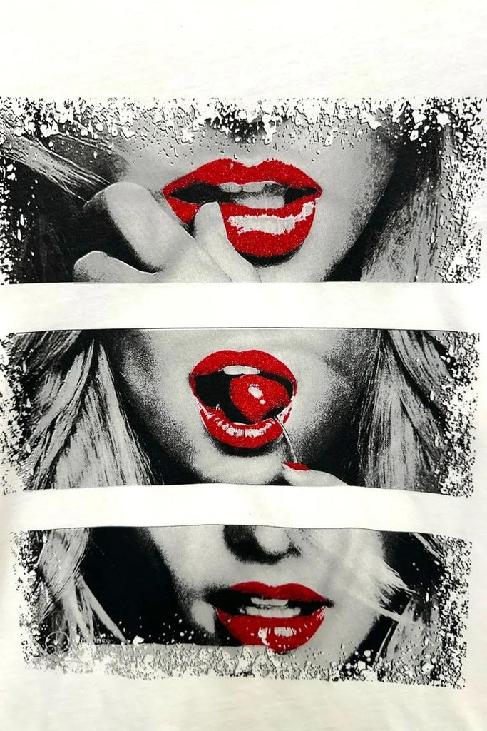 LOVEme T-shirt con stampa donna con labbra a contrasto