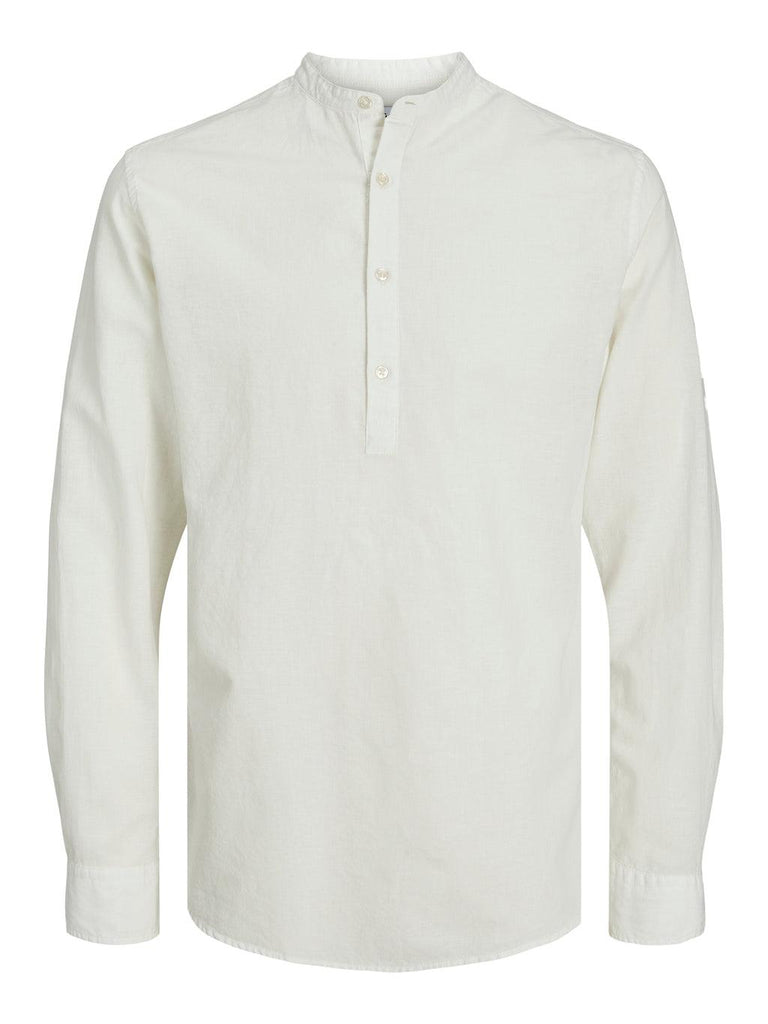 JACK AND JONES JJLINEN BLEND BAND HALF PLACKET SHIRT LS