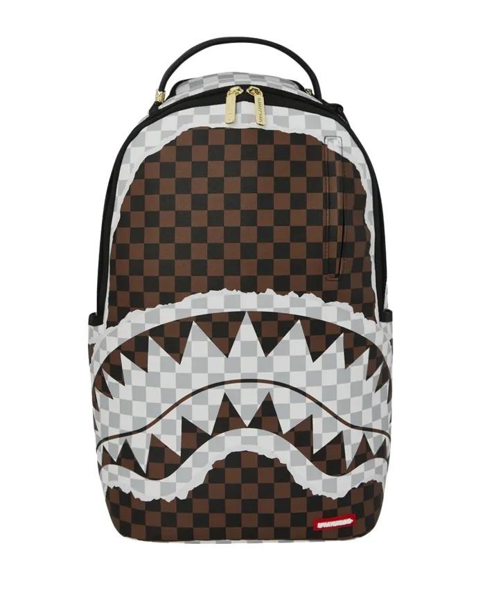 SPRAYGROUND CREAM BROWN TEAR CHECK BACKPACK