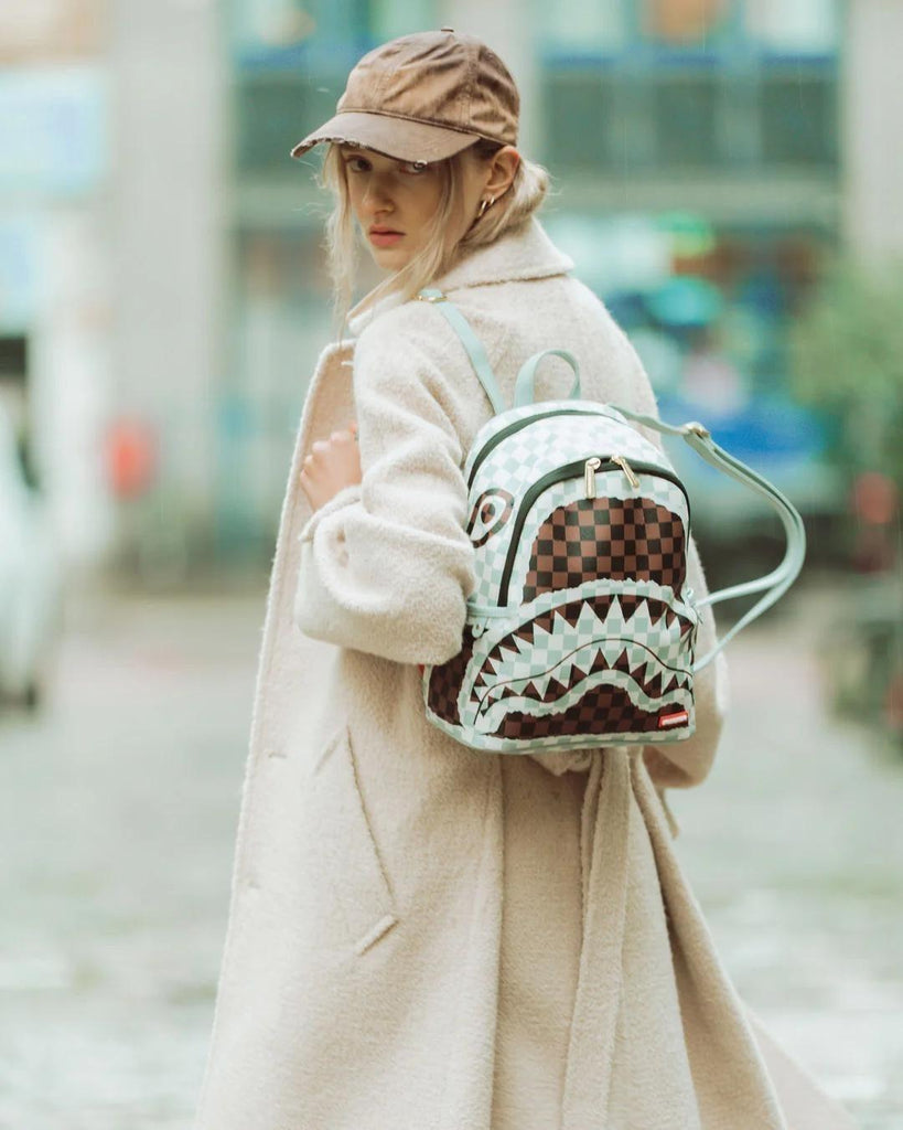 SPRAYGROUND CREAM BROWN TEAR CHECK SAVAGE BACKPACK