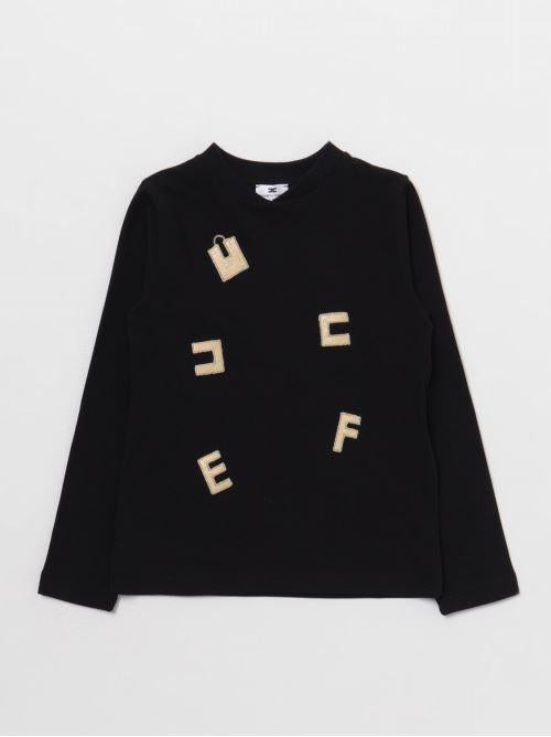 ELISABETTA FRANCHI La Mia Bambina T-SHIRT CON APPLICAZIONI ORO NERO