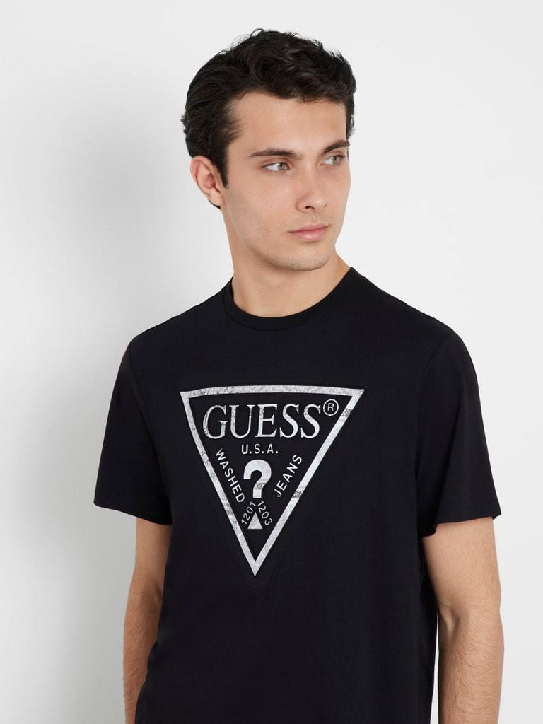 GUESS SS BSC PATCHWORK EMBO LOGO TEE