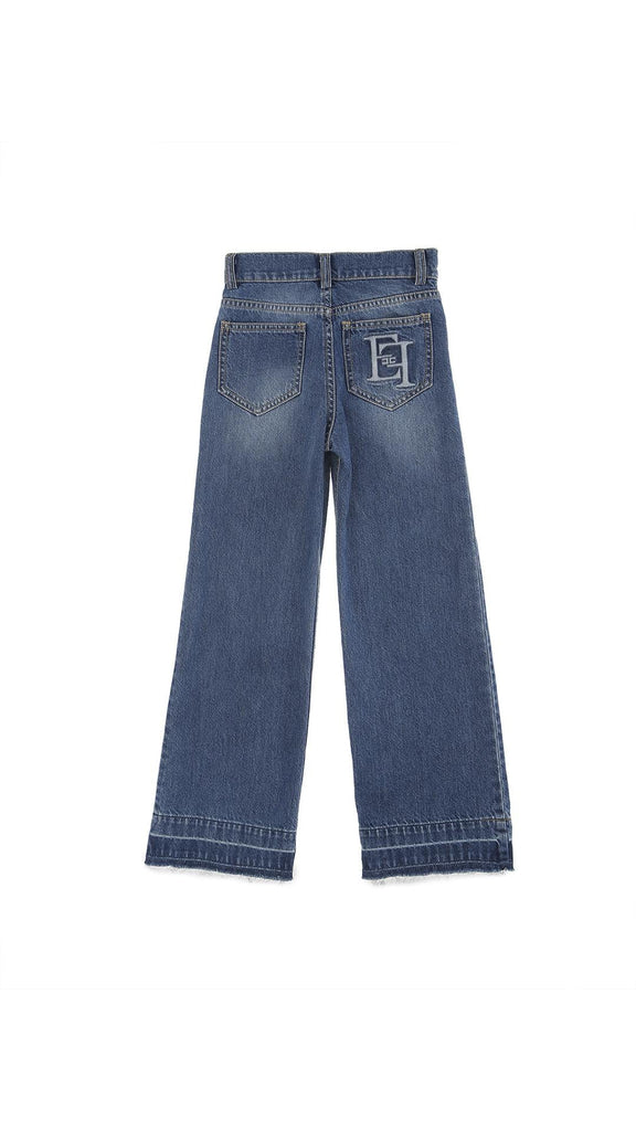 ELISABETTA FRANCHI La Mia Bambina PANTALONE DENIM CON TASCA DIETRO RICAMO EF