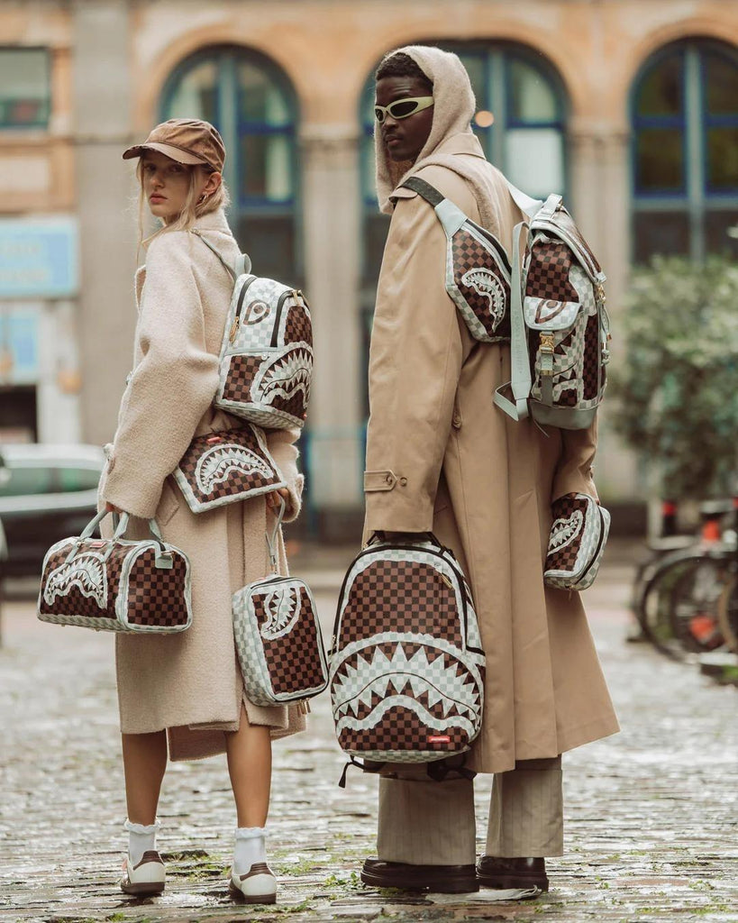 SPRAYGROUND CREAM BROWN TEAR CHECK MINI UDUFFLE