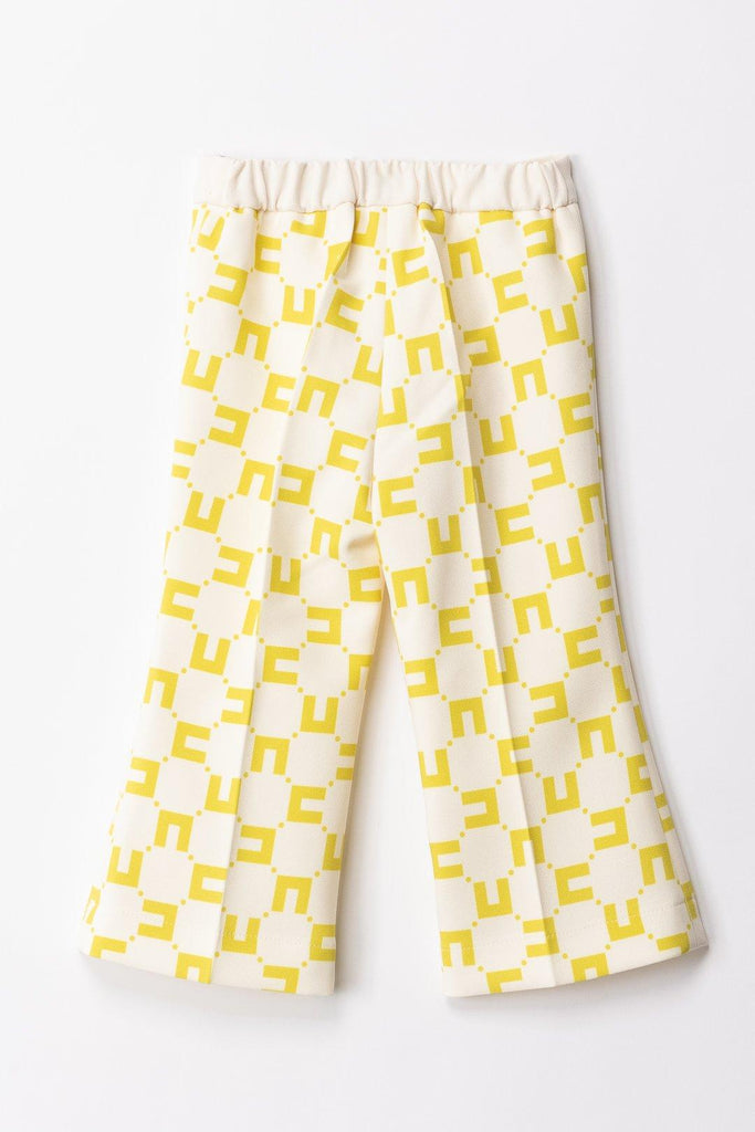 ELISABETTA FRANCHI La Mia Bambina PANTALONE DOPPIO CREPE STAMPA LOGO CUBICO BURRO/CEDRO