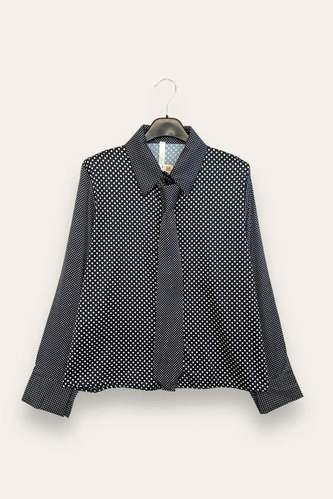 LOVEme Camicia a pois con cravatta e profilo a contrasto con pois piccole