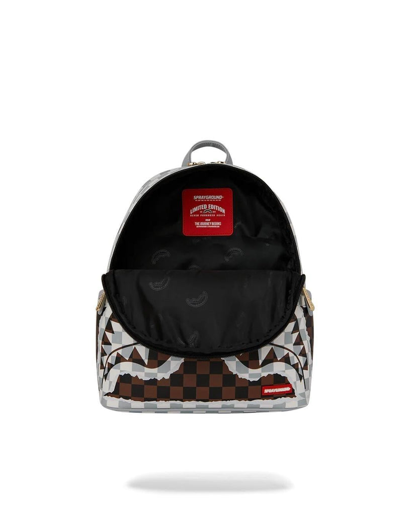 SPRAYGROUND CREAM BROWN TEAR CHECK SAVAGE BACKPACK
