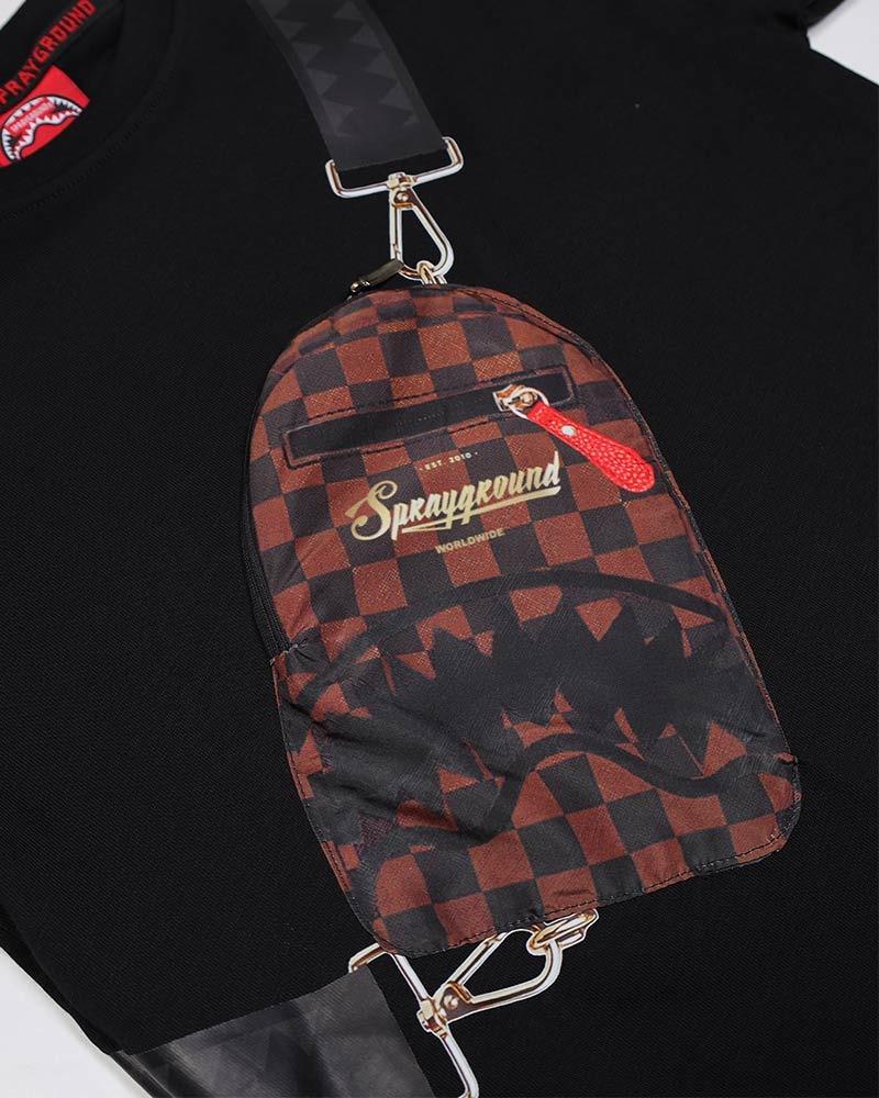 SPRAYGROUND TAKEOVER THE THRONE BACKPACK SLING BLACK T-SHIRT