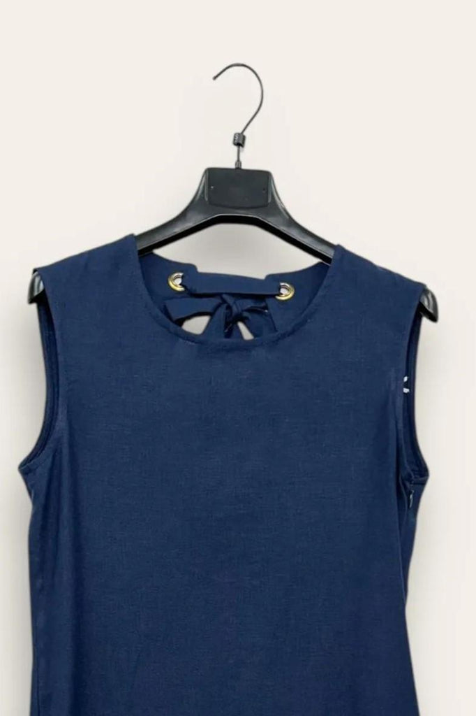 LOVEme Abito tubino misto lino con fiocco dietro