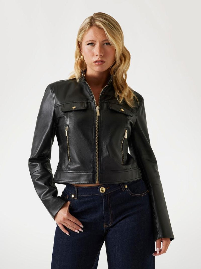 GUESS MARCIANO LANA LEATHER FITTED JACKET