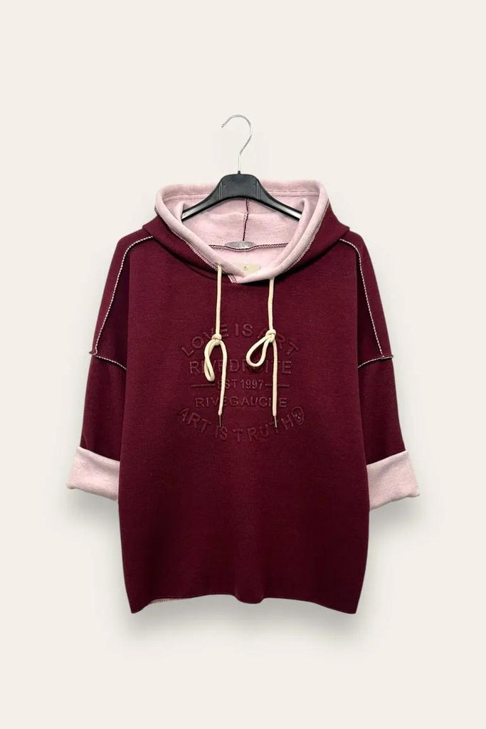 LOVEme Felpa over in maglia scritta in rilievo e cappuccio