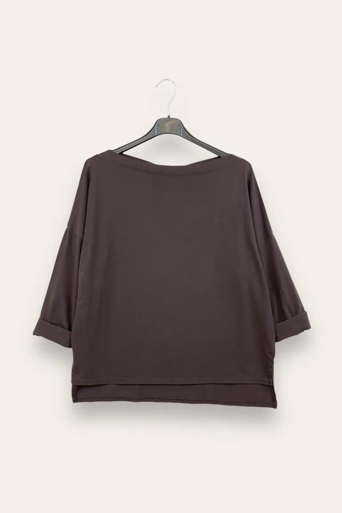 LOVEme Maglietta scollo a barca tinta unita