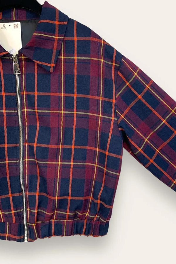 LOVEme Giacca tartan con zip e colletto