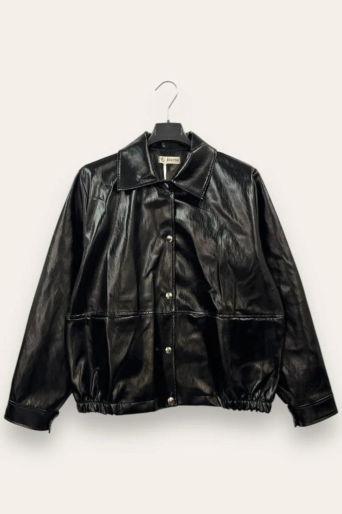 LOVEme Giacca bomber in ecopelle lucida, bottoni poussoir