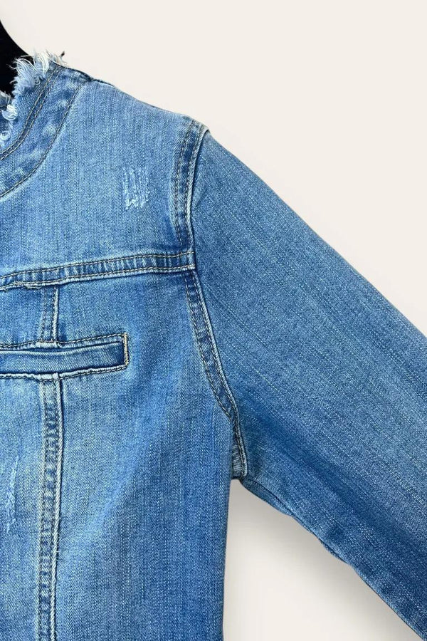 LOVEme Giacca girocollo in jeans con profili  sfrangiati