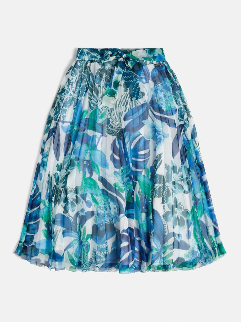 GUESS PLEATED CHIFFON MIDI SKIRT
