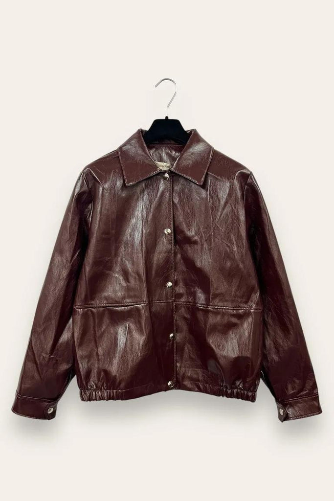 LOVEme Giacca bomber in ecopelle lucida, bottoni poussoir
