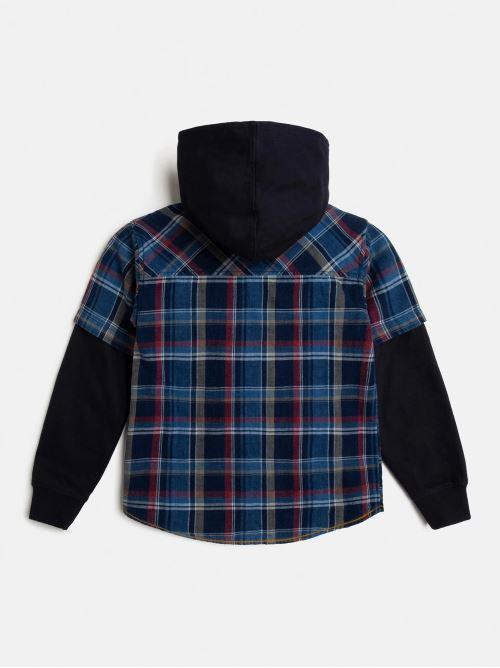 GUESS INDIGO CHECK HOODED LS SHIRT