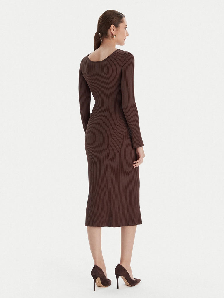 GUESS MARCIANO AGATHE RIBBED LS MIDI DRESS
