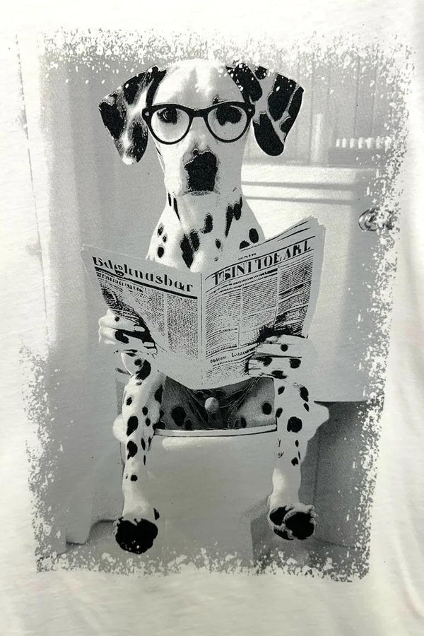 LOVEme T-shirt con cane che guarda il giornale con brillantini