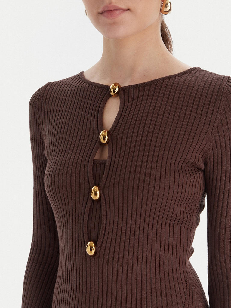 GUESS MARCIANO AGATHE RIBBED LS MIDI DRESS