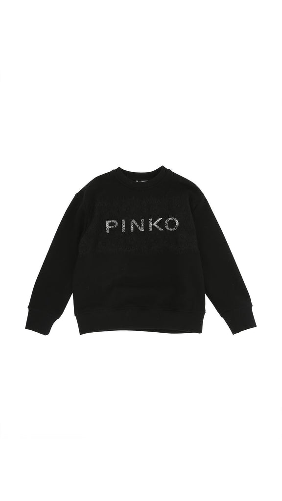PINKO FELPA CON STAMPA E INSERTO PIZZO