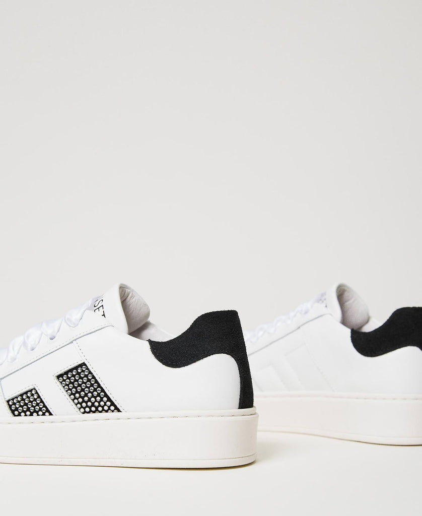 TWINSET SNEAKER BASSA CON STRASS IN PELLE